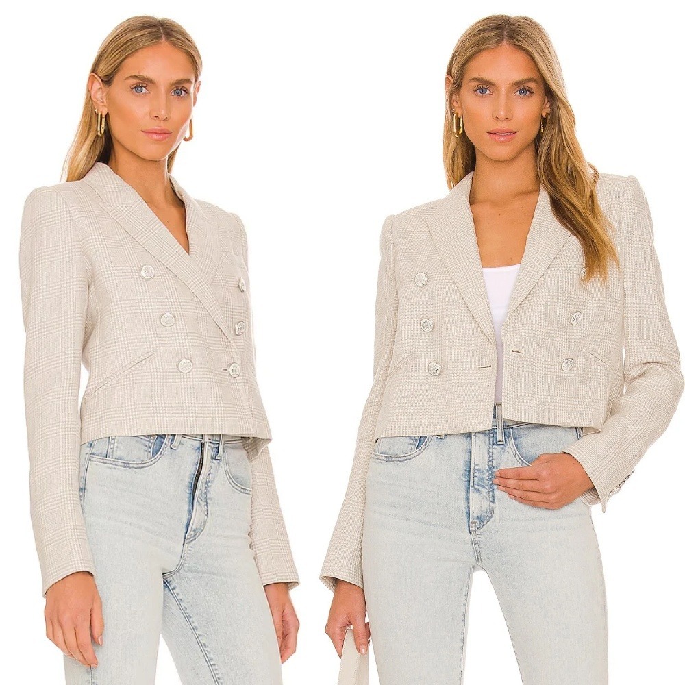 NWT Veronica Beard Nevis Jacket Oatmeal 10 Plaid Double Breasted Blazer